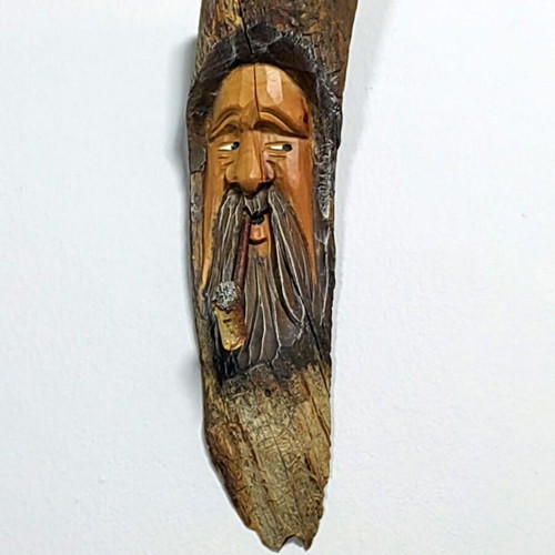 Wood Spirit Figurine with Pipe vintage hand-carved, like new