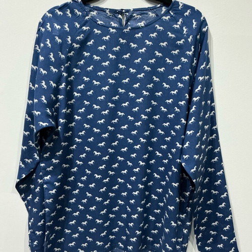Blue blouse with horse pattern size M like new