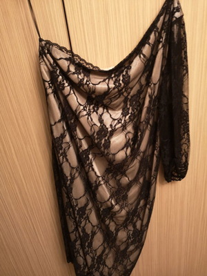 DAK knee-length dress like new, nude with black lace