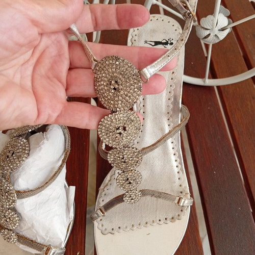 Silver sandals size 40 used, leather insole