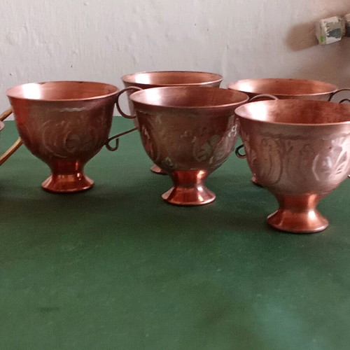 Copper coffee cups and jug set with two rakia cups like new