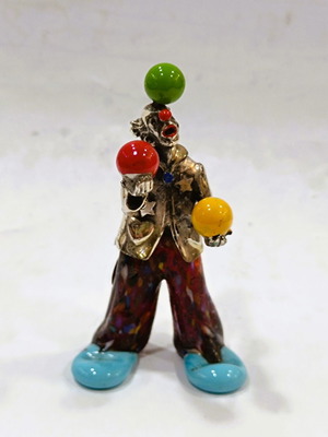 Κλόουν από γυαλί Murano και ασήμι 925 Vittorio Angini σαν καινούργιο, δεκαετία 1950