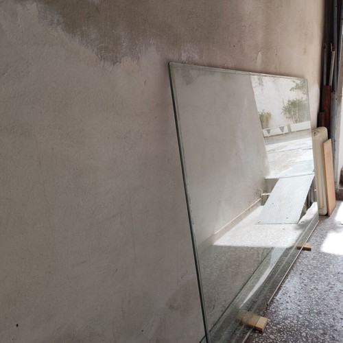 Shop window glass used, height 2.45m, length 1.52m, thickness 11mm