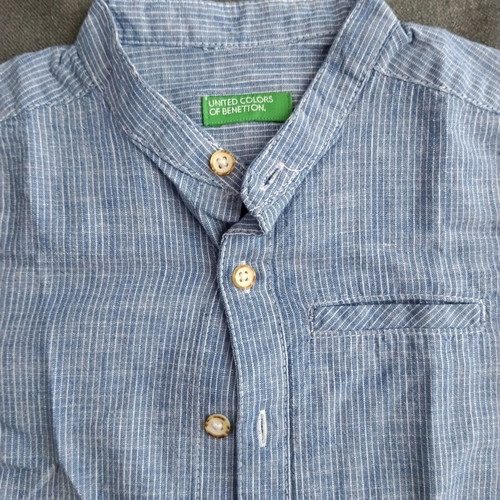 Benetton boys' short-sleeve shirt, blue and white, size 3-4 years