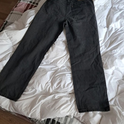 Black denim jeans like new, straight ultra high waist, size L, black