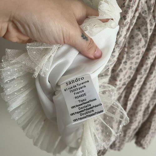 Sandro Floral Mini Dress with Dotted Tulle like new, gray and beige