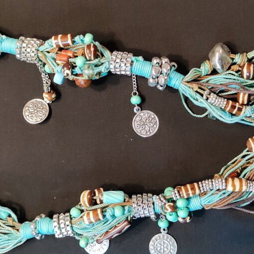 Handmade necklace with multiple turquoise cords Boho Statement like new