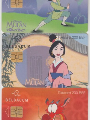 Disney Mulan Belgium phone card set of 5, used