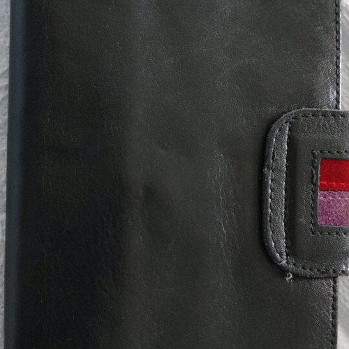 Leather women's wallet new, black with red and purple