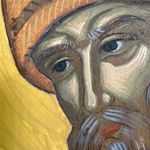 Handmade fresco panel used like new, hierarch figure