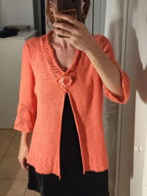 Knitted romantic cardigan like new, pink-coral, M/L/XL