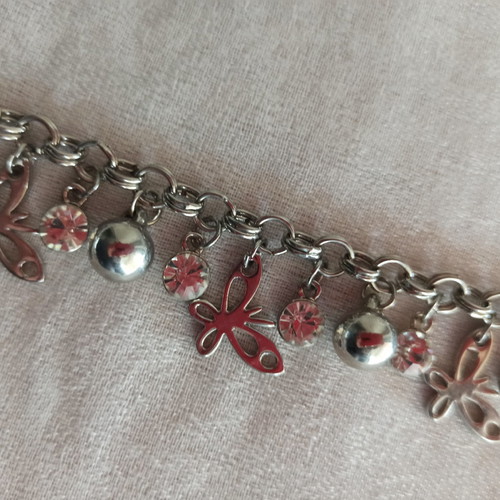 Silver shiny bracelet with butterflies and rhinestones like new