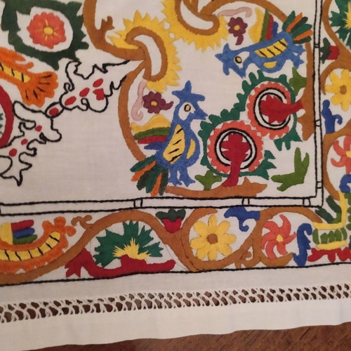 Handmade large linen square new with Byzantine embroidery