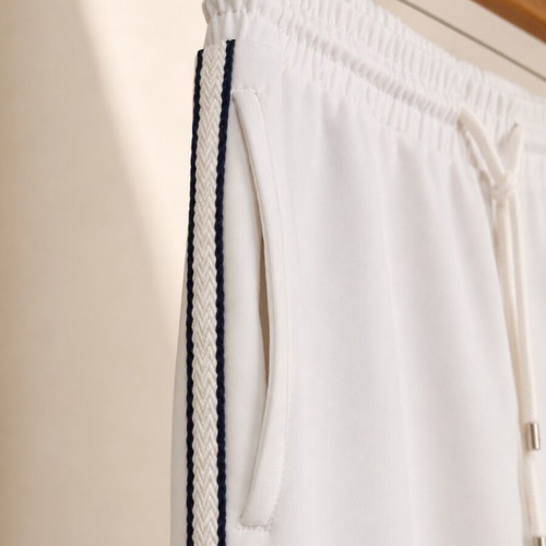 White summer wide-leg pants with side stripes