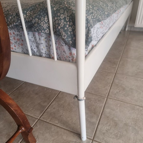 IKEA classic bed frame, white iron with wooden slats