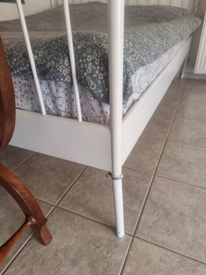 IKEA classic bed frame, white iron with wooden slats