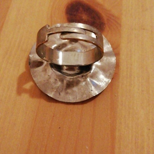 Adjustable metal ring with strass used, rustic vintage style