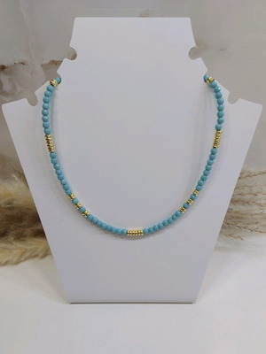 Necklace with semiprecious polygonal agate and hematite stones, steel clasp, new