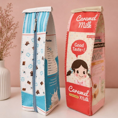 Set of 2 carton milk pencil cases like new