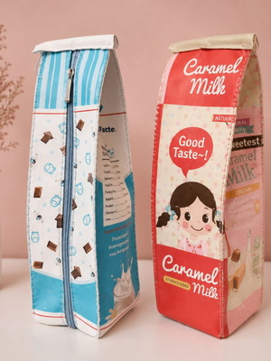 Set of 2 carton milk pencil cases like new