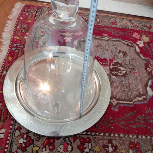 Glass bell with tray for sweets and decoration
