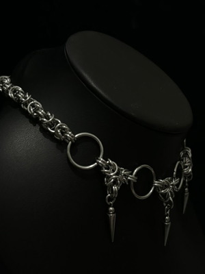 Chainmail choker necklace with spikes handmade, new, silver stainless steel