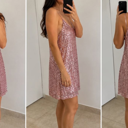 Sequin dress pink new, size L