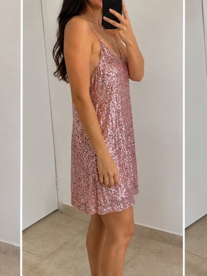 Sequin dress pink new, size L