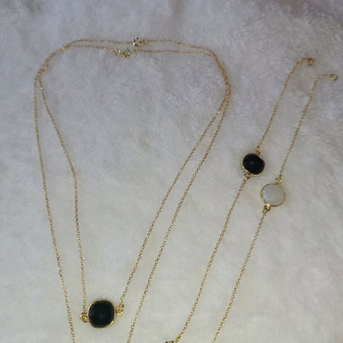 Silver 925 jewelry set gold plated with white and black stones, new