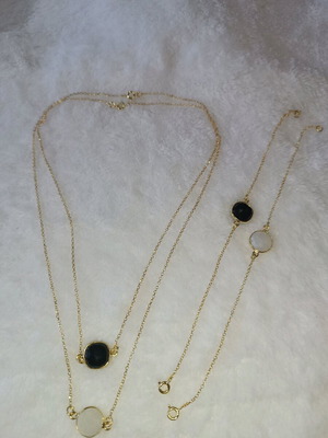 Silver 925 jewelry set gold plated with white and black stones, new