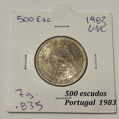 Portugal 500 Escudos silver coin 1983 UNC