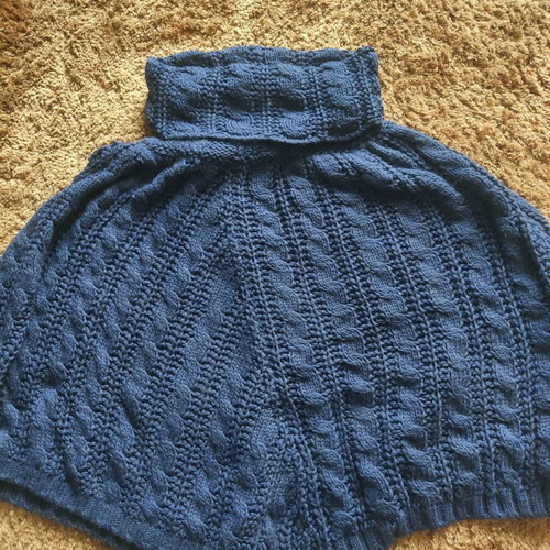 Wool knitted poncho turtleneck like new, blue, for S/M