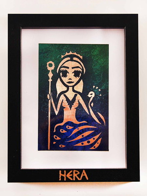 Modern Chalcography with Goddess Hera in Black Frame