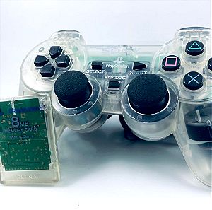 PS2 PlayStation 2 Χειριστήριο + Κάρτα Μνήμης  Επισκευάστηκε/ Refurbished Transparent (Γδαρμένο)