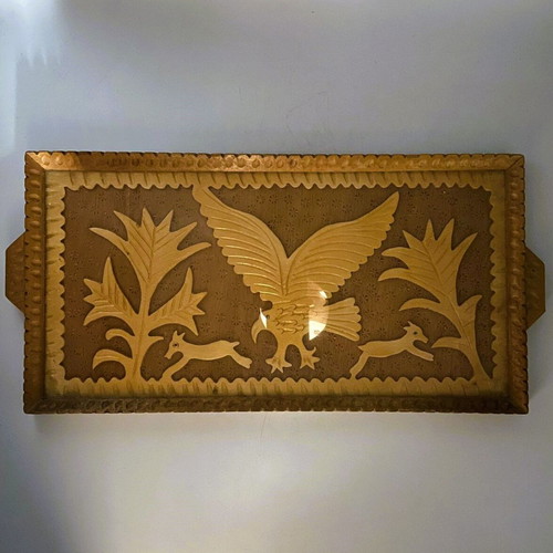 Vintage Handmade Wood Carved Tray Like New, Traditional Folk Art