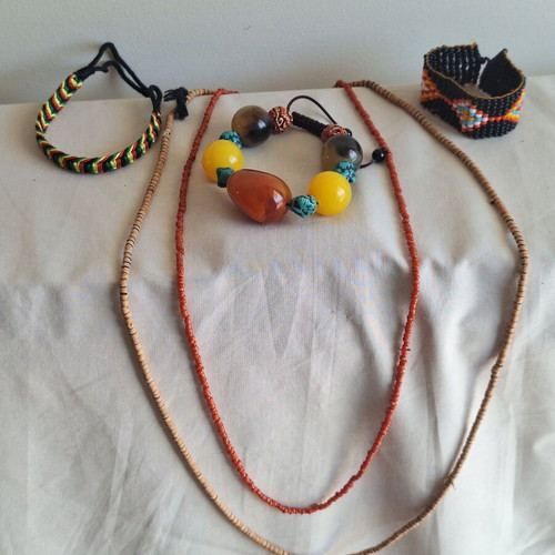 Ethnic bundle of 5 handmade jewelry pieces from Ethiopia and Nepal, like new