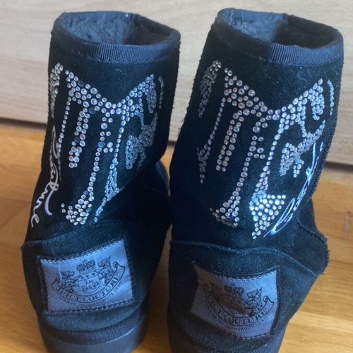 Ugg Australia black suede boots with rhinestone design and fur lining