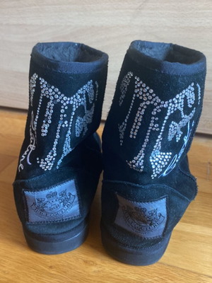 Ugg Australia black suede boots with rhinestone design and fur lining