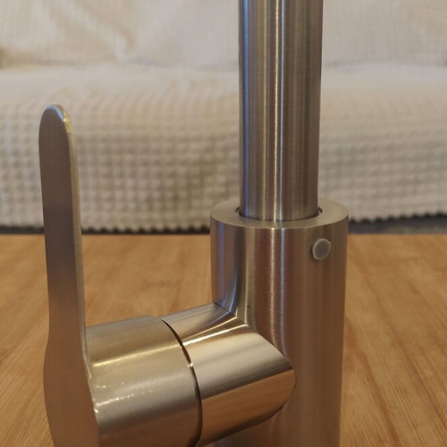 Kitchen faucet with high curved neck, new, brushed inox finish