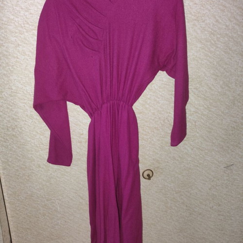 Vintage fuchsia dress used with elastic waist, retro 80s style