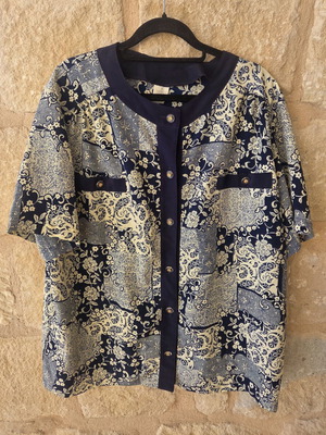 Vintage Patchwork Floral Short Sleeve Blouse used, size L