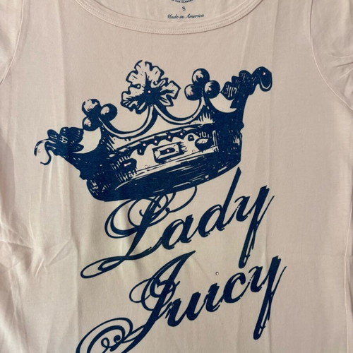 Juicy Couture pink baby tee with blue crown design like new