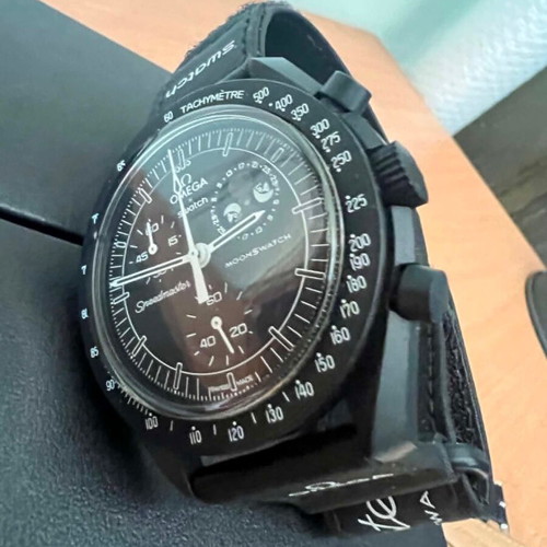 Swatch MoonSwatch Mission to the Moonphase watch, black and white