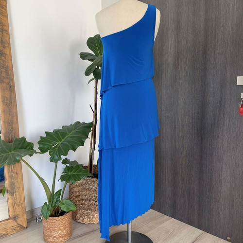 Royal Blue One-Shoulder Layered Maxi Dress