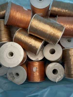 Satin mouse tail cords new, 50 spools of 100m, various colors