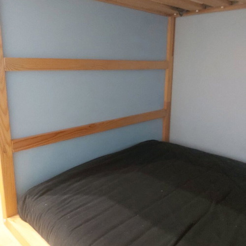 Low bed used that converts to high bunk with 2 mattresses