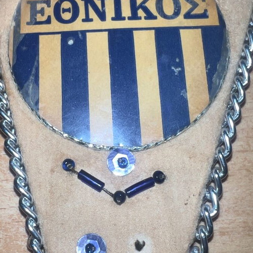 Ethnikos Piraeus Football Double-Sided Banner used, 1970s, 20cm with tassel