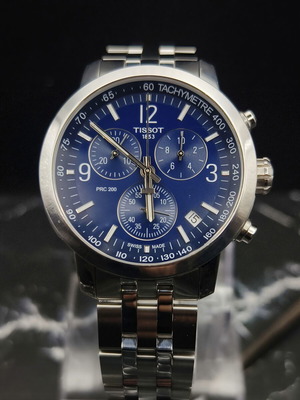 Tissot PRC 200 Chronograph quartz ρολόι μεταχειρισμένο, μπλε καντράν, ανοξείδωτο ατσάλι