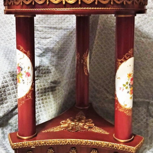 Handmade 1930s style table like new with porcelain plate and bronze decorations