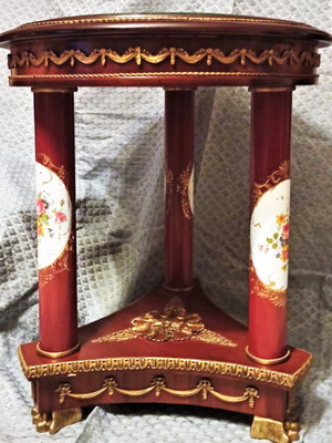 Handmade 1930s style table like new with porcelain plate and bronze decorations